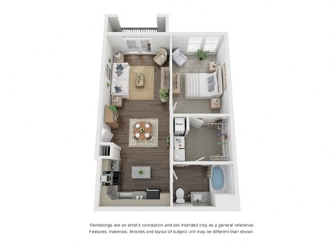 Floor plan for 1 bed, 1 bath, 766 sqft